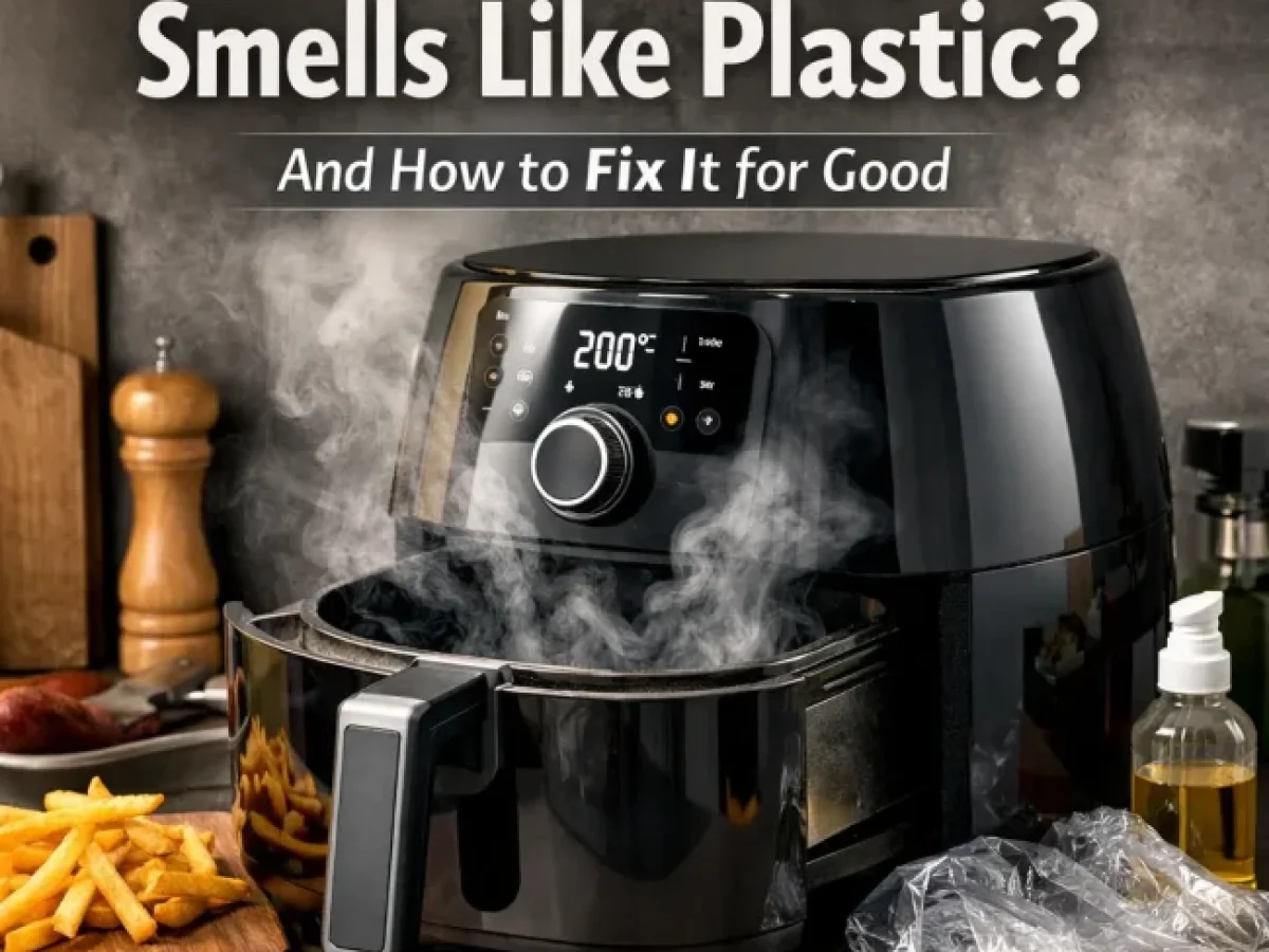 Why does my air fryer smell like burning plastic after cleaning?